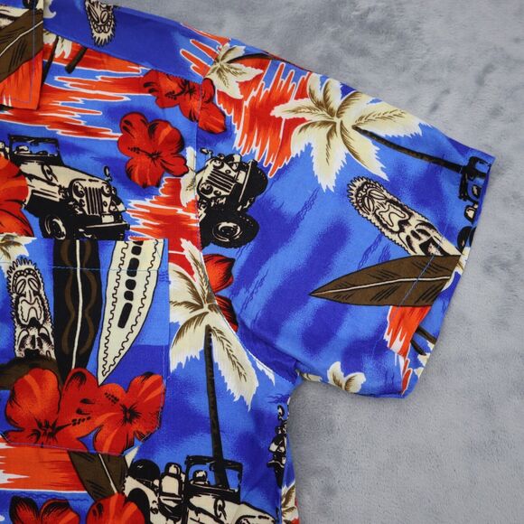 In Gear Shirt Mens Medium Hawaiian Woody Wagon Floral Print Button-Up Pocket - Picture 8 of 15